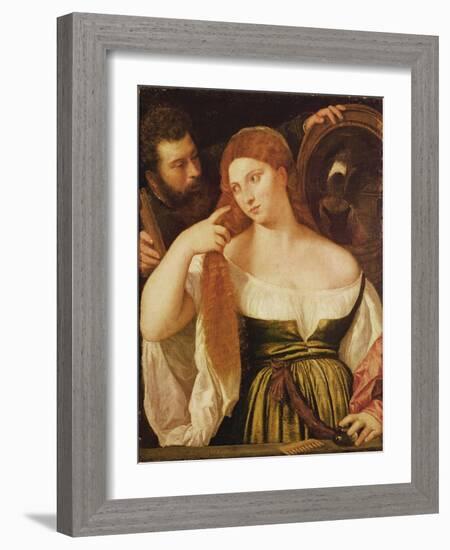 Woman Combing Her Hair-Titian (Tiziano Vecelli)-Framed Giclee Print