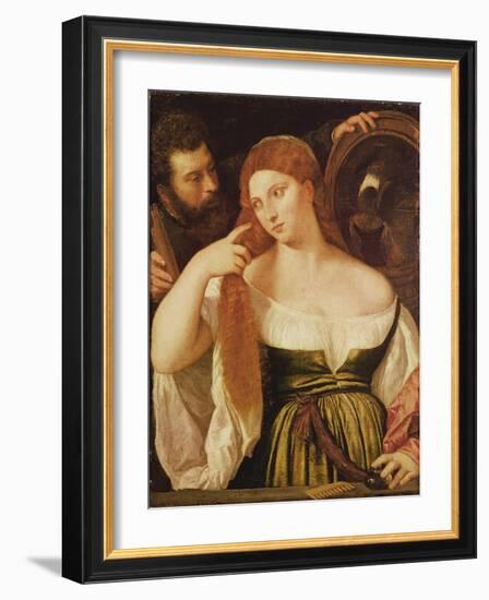 Woman Combing Her Hair-Titian (Tiziano Vecelli)-Framed Giclee Print