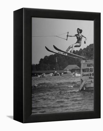 Woman Competing in the National Water Skiing Championship Tournament-null-Framed Premier Image Canvas