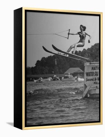 Woman Competing in the National Water Skiing Championship Tournament-null-Framed Premier Image Canvas