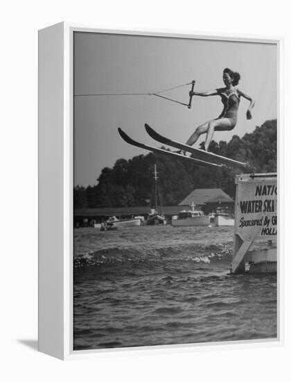 Woman Competing in the National Water Skiing Championship Tournament-null-Framed Premier Image Canvas