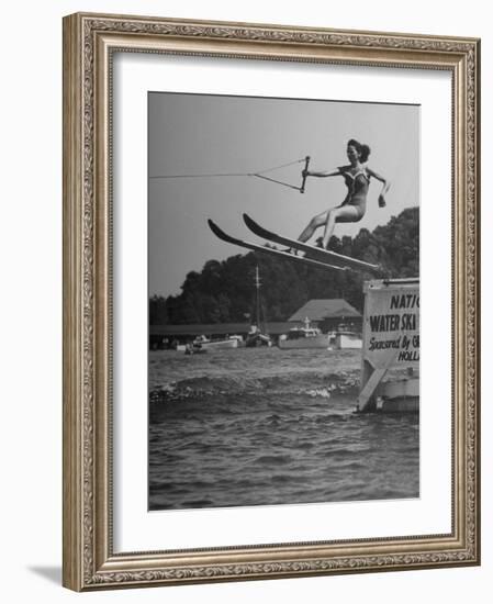 Woman Competing in the National Water Skiing Championship Tournament-null-Framed Photographic Print