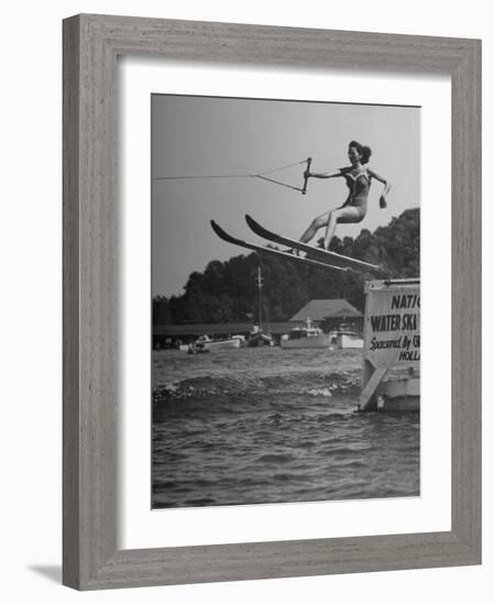 Woman Competing in the National Water Skiing Championship Tournament-null-Framed Photographic Print