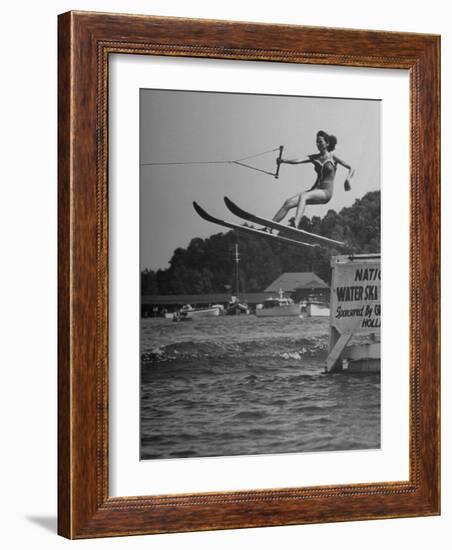 Woman Competing in the National Water Skiing Championship Tournament-null-Framed Photographic Print