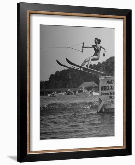 Woman Competing in the National Water Skiing Championship Tournament-null-Framed Photographic Print