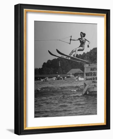 Woman Competing in the National Water Skiing Championship Tournament-null-Framed Photographic Print