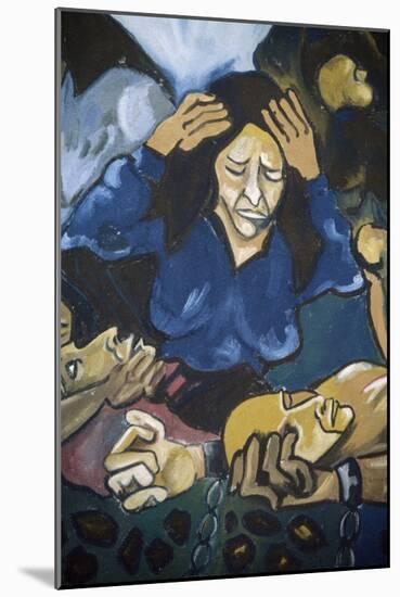 Woman Crying in Front of Men in Chains, Detail, Mural in Orgosolo, Sardinia, Italy-null-Mounted Giclee Print