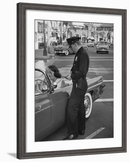 Woman Crying to a Police Officer after Car Accident-null-Framed Photographic Print