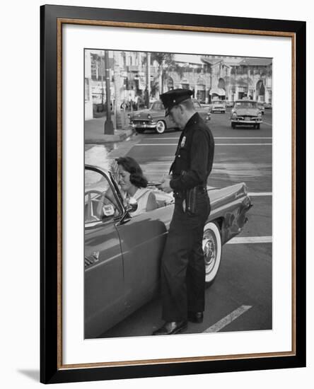 Woman Crying to a Police Officer after Car Accident-null-Framed Photographic Print