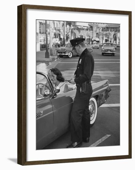 Woman Crying to a Police Officer after Car Accident-null-Framed Photographic Print