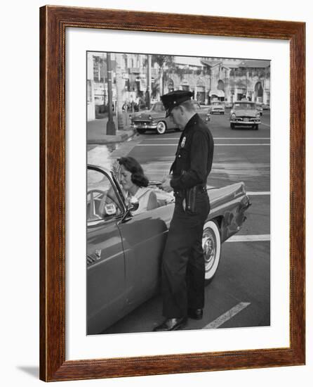 Woman Crying to a Police Officer after Car Accident-null-Framed Photographic Print