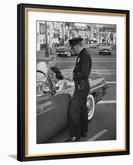 Woman Crying to a Police Officer after Car Accident-null-Framed Photographic Print