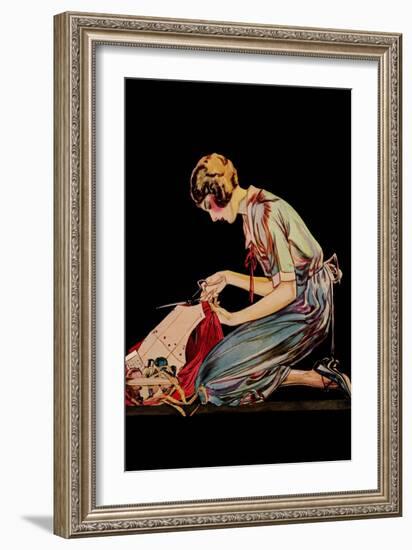 Woman Cuts a Dress Patter with Her Scissors-Modern Priscilla-Framed Art Print