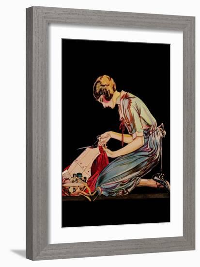 Woman Cuts a Dress Patter with Her Scissors-Modern Priscilla-Framed Art Print