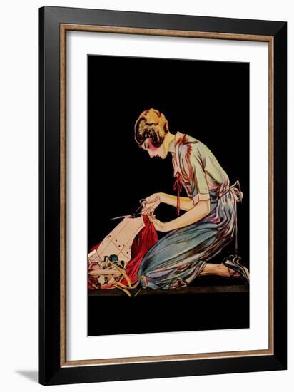 Woman Cuts a Dress Patter with Her Scissors-Modern Priscilla-Framed Art Print