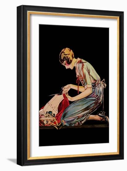 Woman Cuts a Dress Patter with Her Scissors-Modern Priscilla-Framed Art Print