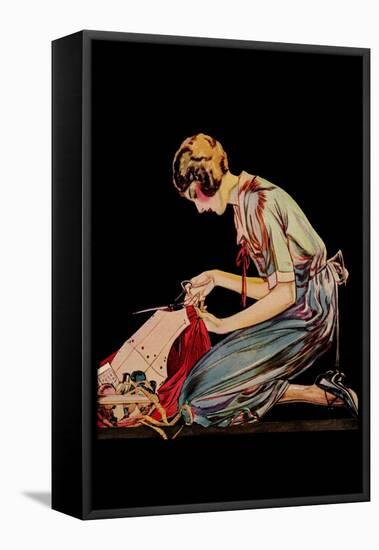 Woman Cuts a Dress Patter with Her Scissors-null-Framed Stretched Canvas