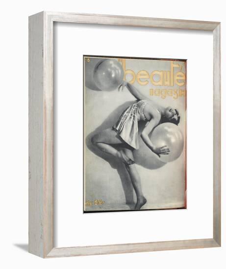 Woman Dancing with Balloons Leans Back and Poses-null-Framed Art Print