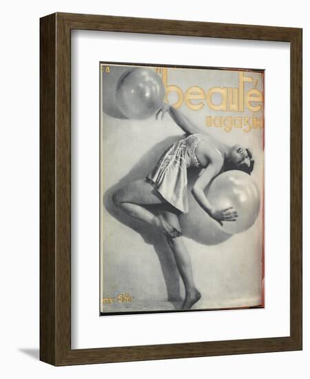 Woman Dancing with Balloons Leans Back and Poses-null-Framed Art Print