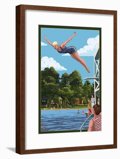 Woman Diving and Lake-Lantern Press-Framed Art Print