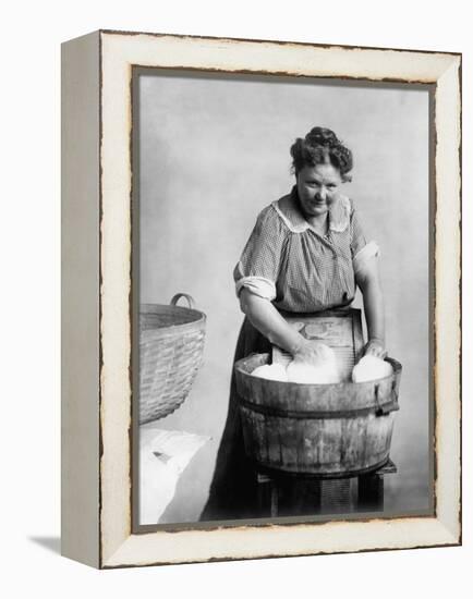 Woman Doing Laundry in Wooden Tub and Metal Washboard, Ca, 1905-null-Framed Stretched Canvas