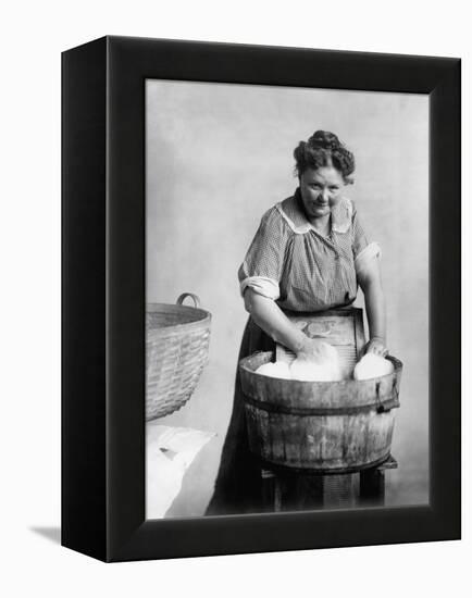 Woman Doing Laundry in Wooden Tub and Metal Washboard, Ca, 1905-null-Framed Stretched Canvas