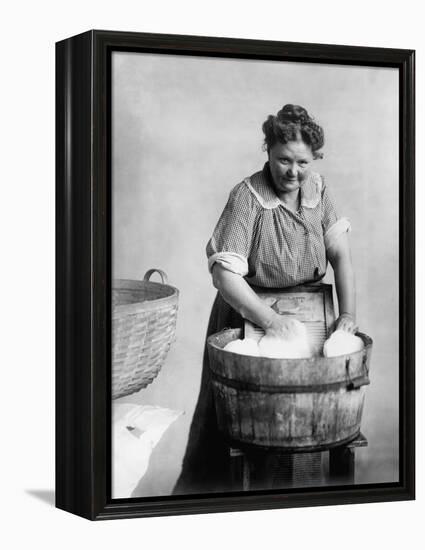 Woman Doing Laundry in Wooden Tub and Metal Washboard, Ca, 1905-null-Framed Stretched Canvas