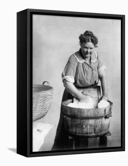 Woman Doing Laundry in Wooden Tub and Metal Washboard, Ca, 1905-null-Framed Stretched Canvas