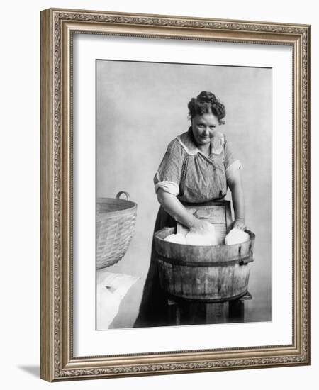 Woman Doing Laundry in Wooden Tub and Metal Washboard, Ca, 1905-null-Framed Photo