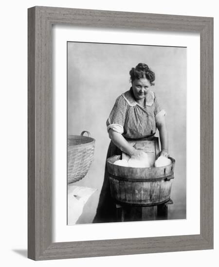 Woman Doing Laundry in Wooden Tub and Metal Washboard, Ca, 1905-null-Framed Photo