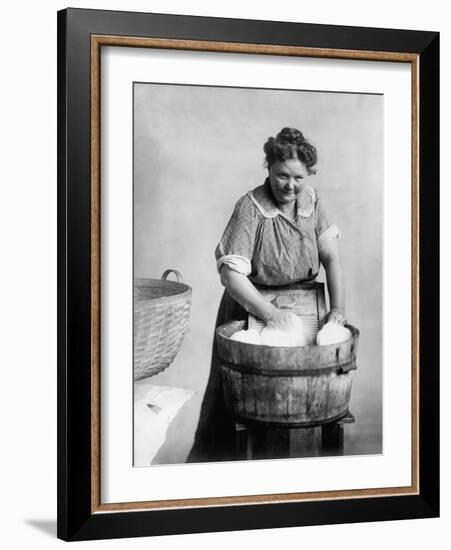 Woman Doing Laundry in Wooden Tub and Metal Washboard, Ca, 1905-null-Framed Photo