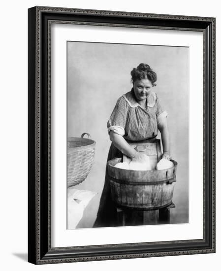 Woman Doing Laundry in Wooden Tub and Metal Washboard, Ca, 1905-null-Framed Photo