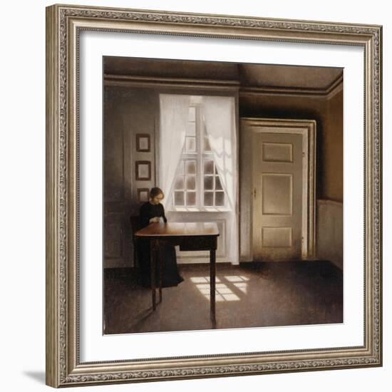 Woman Doing Needle-Work by the Window-Vilhelm Hammershoi-Framed Giclee Print