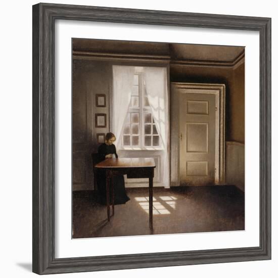 Woman Doing Needle-Work by the Window-Vilhelm Hammershoi-Framed Giclee Print