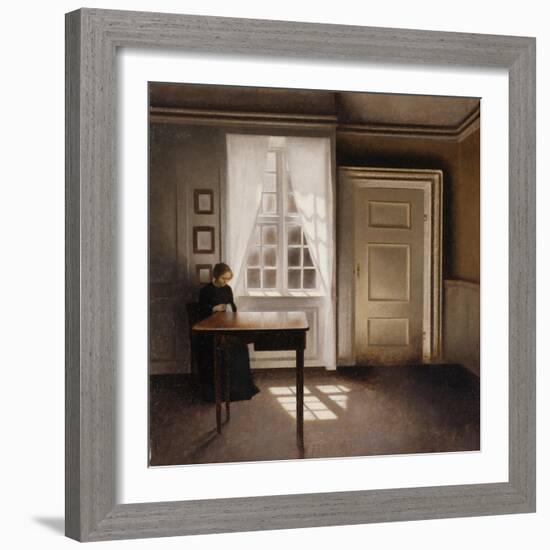 Woman Doing Needle-Work by the Window-Vilhelm Hammershoi-Framed Giclee Print