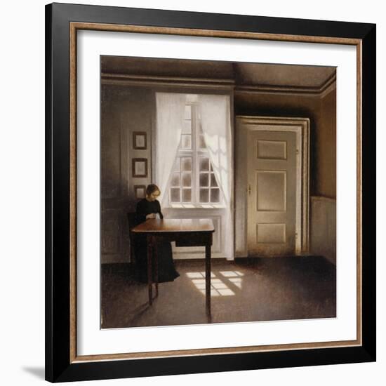 Woman Doing Needle-Work by the Window-Vilhelm Hammershoi-Framed Giclee Print