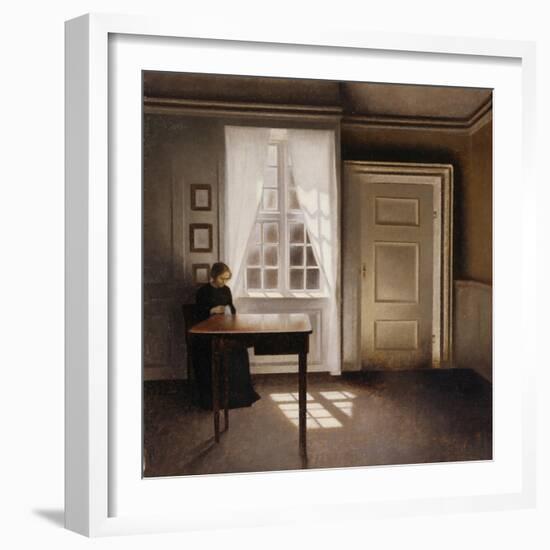 Woman Doing Needle-Work by the Window-Vilhelm Hammershoi-Framed Giclee Print