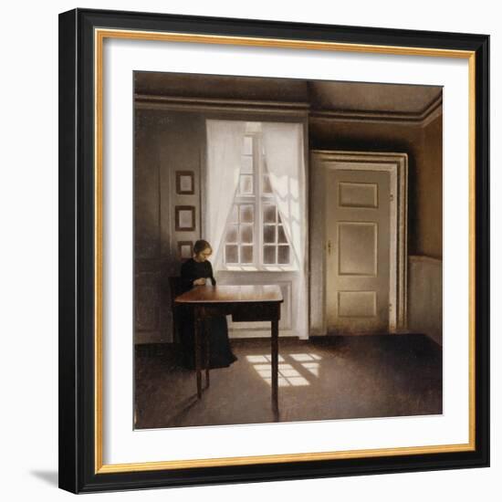 Woman Doing Needle-Work by the Window-Vilhelm Hammershoi-Framed Giclee Print