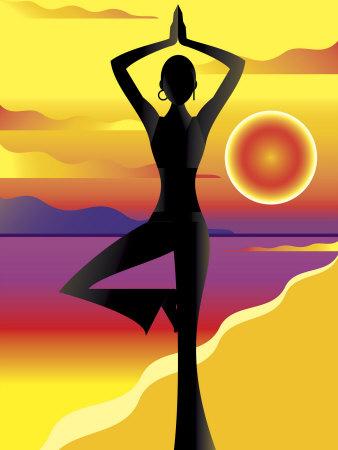'Woman Doing Yoga on Beach at Sunset' Photo - | Art.com