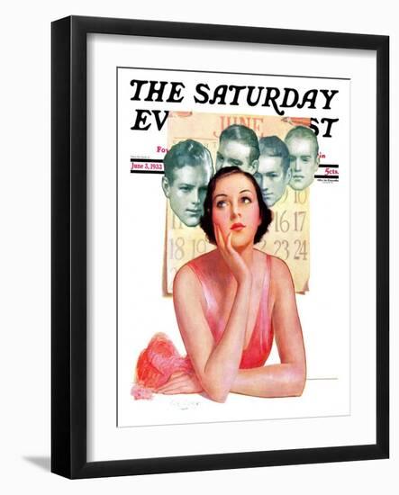 "Woman Dreaming of Beaus," Saturday Evening Post Cover, June 3, 1933-George W. Gage-Framed Giclee Print