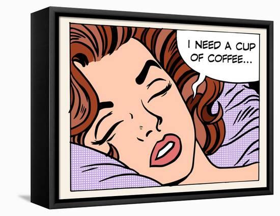 Woman Dreams Morning Cup Coffee-studiostoks-Framed Stretched Canvas