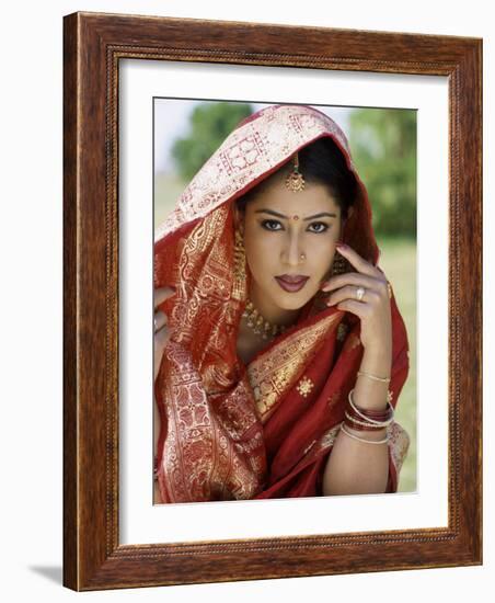 Woman Dressed in Sari / Traditional Costume, Mumbai (Bombay), Maharastra, India-Steve Vidler-Framed Photographic Print