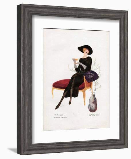 Woman Drinking Tea, Magazine Plate, Spain, 1921-null-Framed Giclee Print