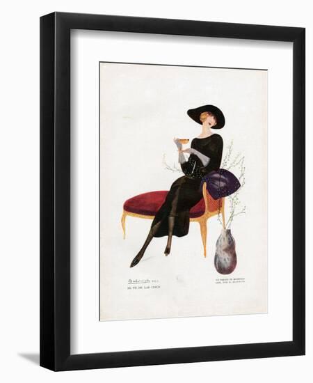 Woman Drinking Tea, Magazine Plate, Spain, 1921-null-Framed Giclee Print