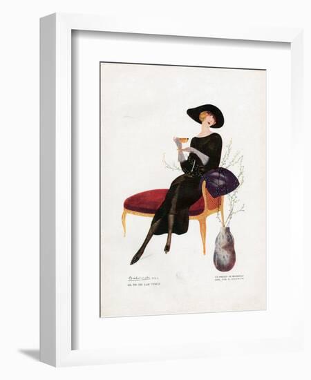 Woman Drinking Tea, Magazine Plate, Spain, 1921-null-Framed Giclee Print