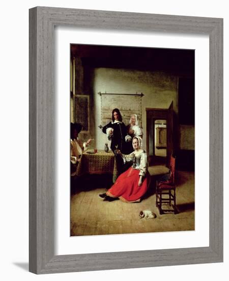 Woman Drinking with Soldiers, 1658-Pieter de Hooch-Framed Giclee Print