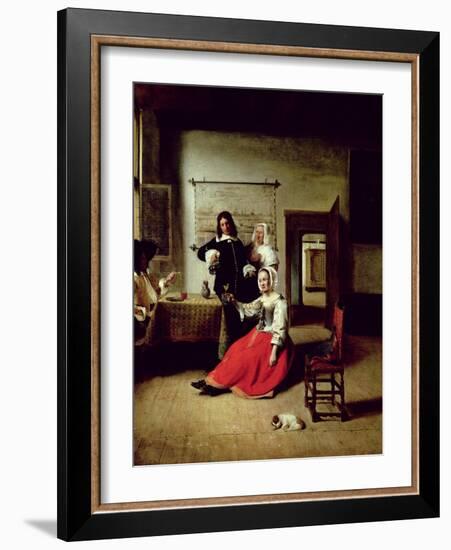 Woman Drinking with Soldiers, 1658-Pieter de Hooch-Framed Giclee Print