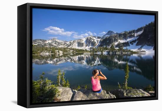 Woman Drinks An Alpine Cocktail, Mirror Lake, Eagle Cap Wilderness Of Wallowa Mts NE Oregon-Ben Herndon-Framed Premier Image Canvas