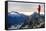 Woman Drinks Her Coffee On Top Of A Mountain In The Morning Looking Out Into The Cascade Mts In WA-Hannah Dewey-Framed Stretched Canvas