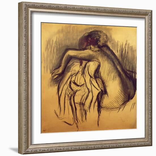 Woman Drying, C.1893-98 (Charcoal on Paper)-Edgar Degas-Framed Giclee Print